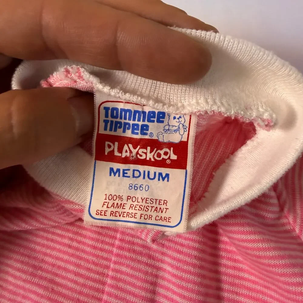 Vintage 1986 Tommee Tippee Playskool Pink Pinstripe Pajamas Sz M